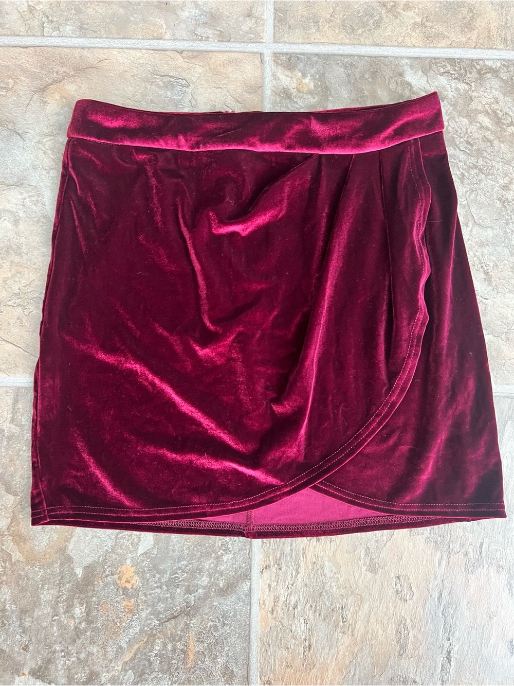 Altar’d State Velvet Wrap Mini Skirt in Deep Burgundy-small
